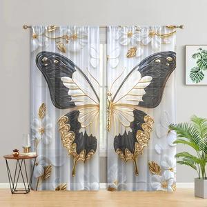 butterfly pattern artistic curtains, 2 counts/set modern art printing decorative window treatments, window curtain for home living room bedroom study room