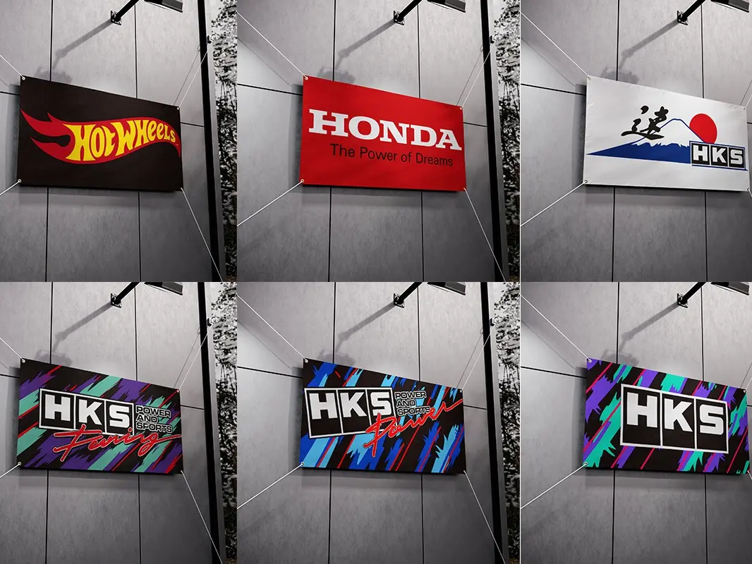 JDM Racing Garage Flag Collection, Endless Hot Wheels Honda HKS GReddy FamilyMart Automotive Wall Banner, Japanese Car Culture Workshop Decor, Tuner Garage Display and Motorsport Gift for Men Dad Husband Racing Fans