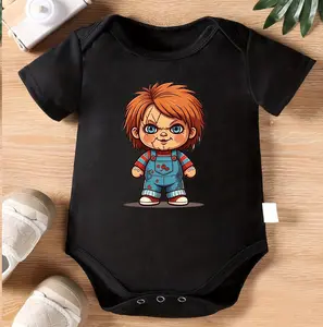 0-12 Months Baby Romper | Cute Horror Doll Character Print | Playful & Spooky | Halloween Party | Soft Cotton & Adorable