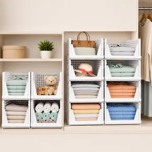 4/8 Pack Stackable Closet Organizer Shelves, Front Open Wardrobe Storage Baskets for Clothes, Sweaters, Toys, Towels and Bedroom Storage