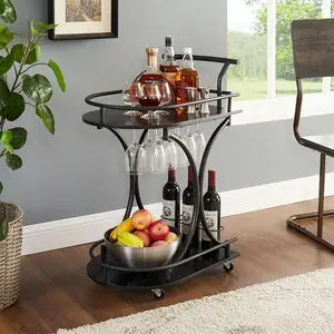 Bar Cart, Home Service Cart, Beverage Cart, Mobile Kitchen Rack With Wine Rack And Glass Rack, Rolling Beverage Cart