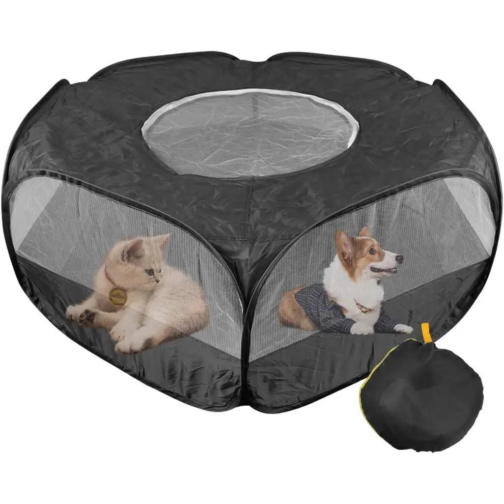 Small  Plaype Black, Breathable Pet Playpen Cage Tent Portable Fence Tent with Zippered Cover Pet Playpen for Puppy/Kitten//Hamster/Chinchillas/Guinea Pig Outdoor Indoor