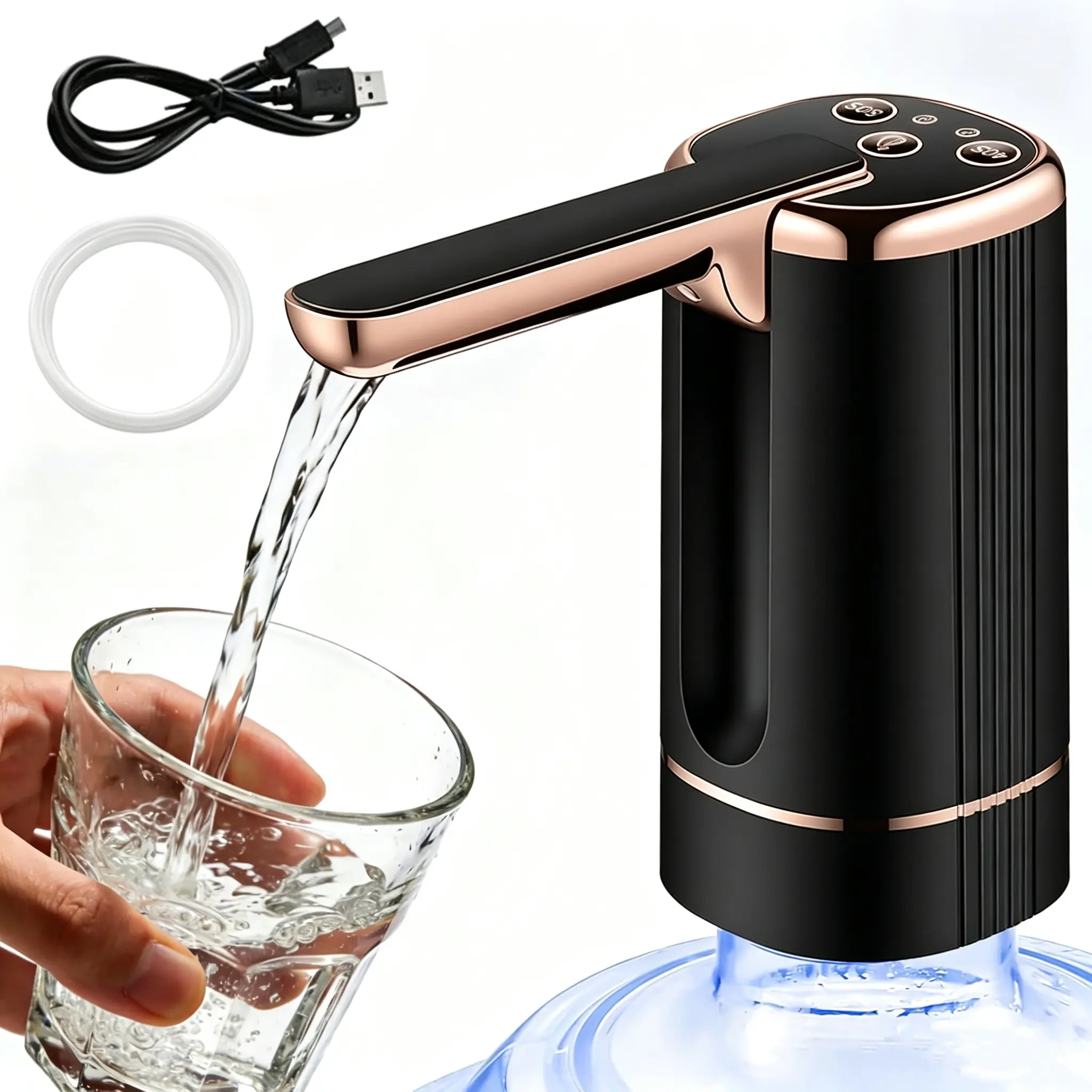 5 Gallon Water Pump Dispenser – Rechargeable & Foldable Electric Water Jug Pump, Type-C Water Bottle Pump with 1 Silicone Hoses & Stainless Steel Weight Sinker, for Camping/Home/Office