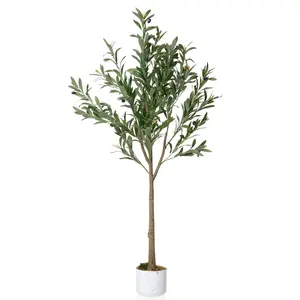 4FT Artificial Olive Tree, Faux Olive Plant with Silk Leaves & Fruits, Potted Indoor Decor for Living Room, Office, Bedroom, Modern Home