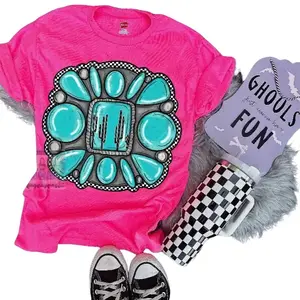 Checkered Turquoise Stone Graphic Tee - Women's Top - Womenswear Tshirt Comfort