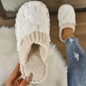 Women's Winter Warm Non-Slip Slippers with Sole & Cozy Indoor - Soft Fabric Upper &, Cushioned PVC Sole Suitable for Home, Bed, - Warm Winter Footwear, Women Shoes