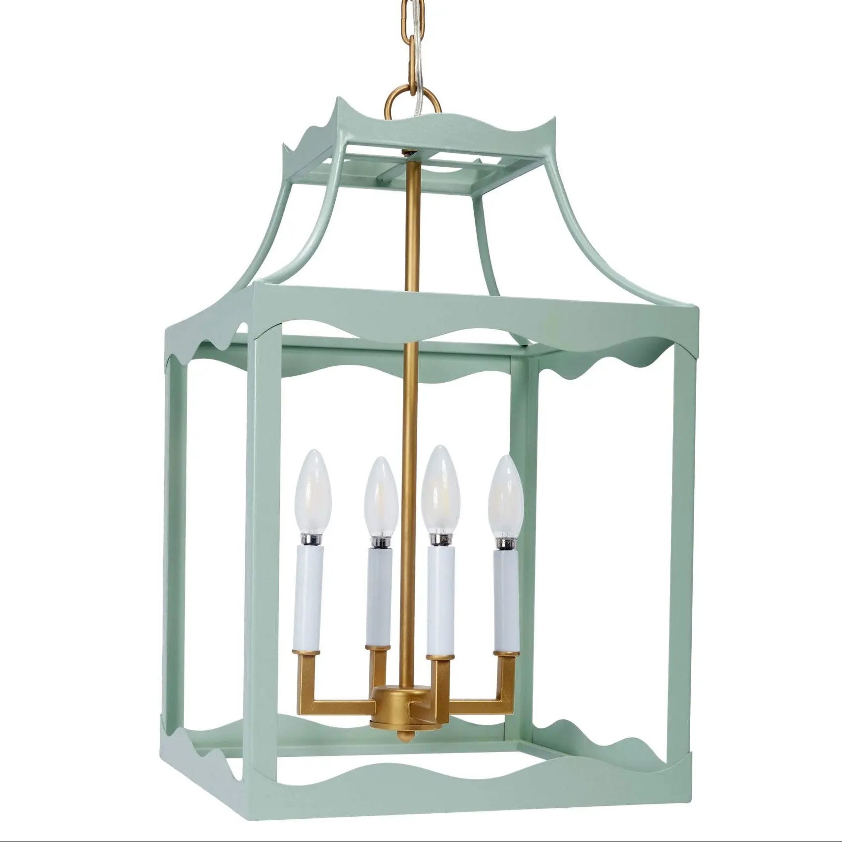 Hazle Light Blue-Green and Gold Metal Lantern