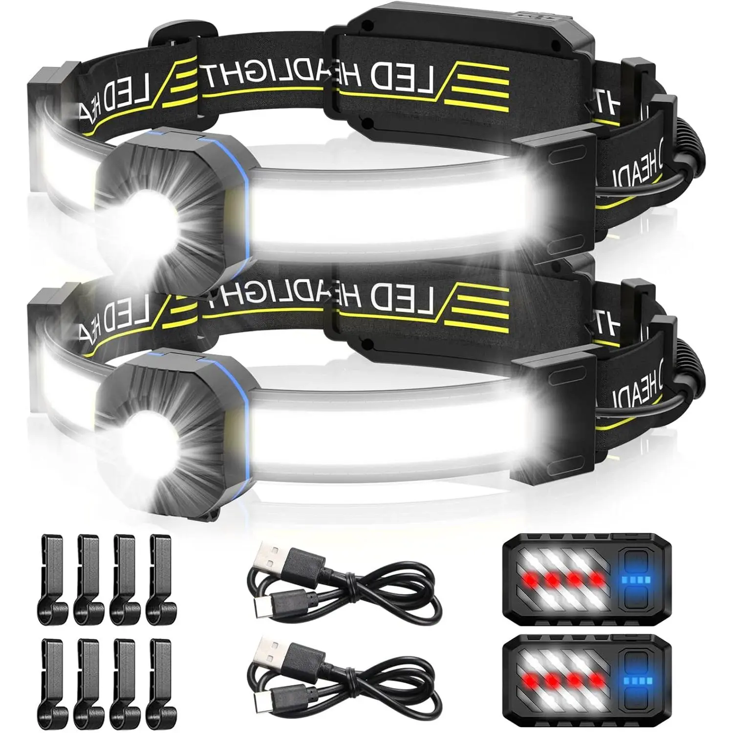 LED Headlamp 1000lm 230? Widebeam with USB Rechargeable Headband, Red Taillight, Lightweight for Camping and Running Hiking