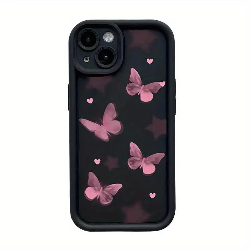 TPU Shockproof Cellphone Casing - Romantic Butterflies & Stars Design, Handheld Mobile Device Protection, Compatible with Phone 11-17 Series, Phone Accessory, Devices