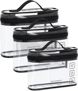 BAGSMART TSA Approved Toiletry Bag, 3 Pack Clear Makeup Cosmetic Bag Organizer, Quart Size Travel Bag for Toiletries, Carry-on Travel Accessories Essentials, Black-3pcs