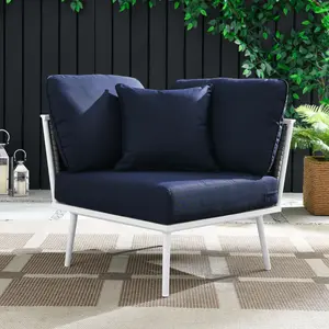 Modway Stance Outdoor Patio Aluminum Corner Chair in White Navy