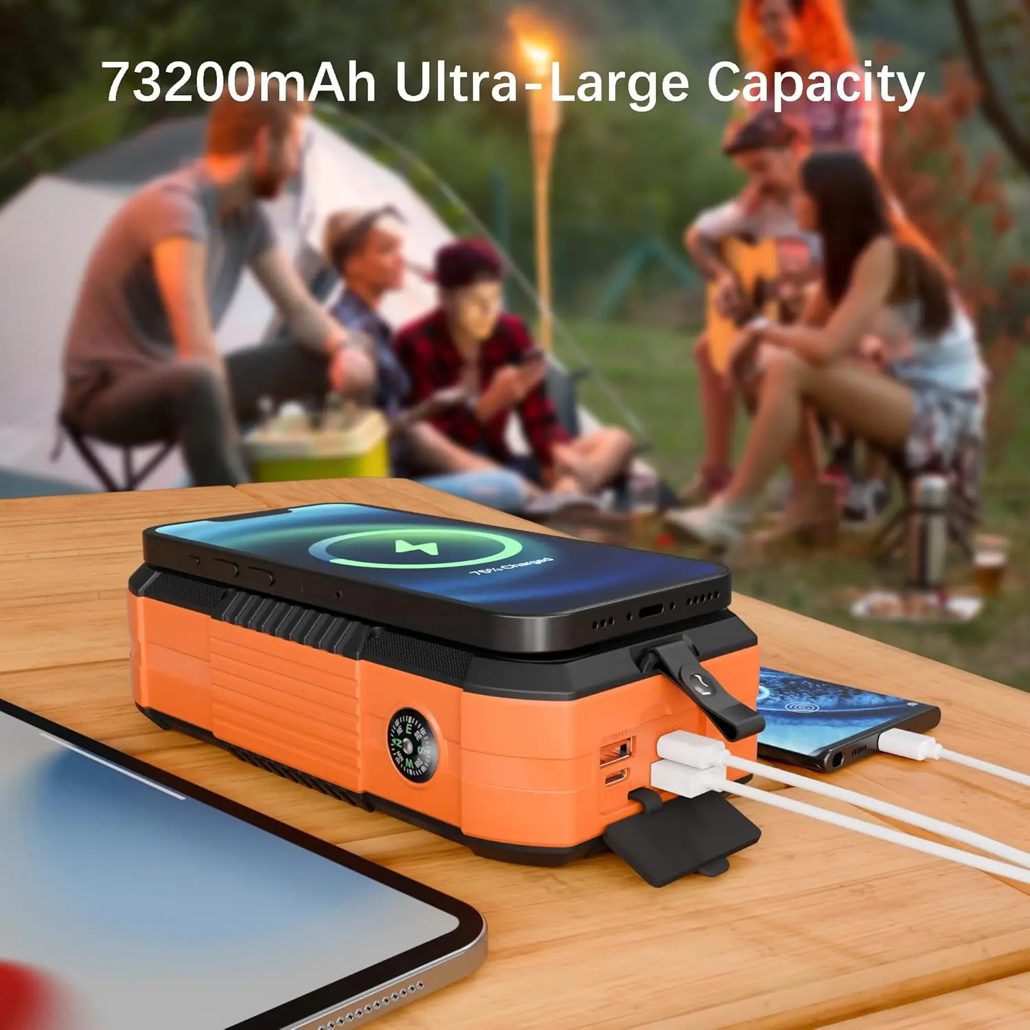 2025 Solar Charging Station - 65800mAh Portable High-capacity Manual Power Generation Charging Station, 15W Fast Charging for Multiple Devices, Comes with 2 Compasses and 2 Flashlights, Suitable for LED/Emergency Rescue Equipment.
