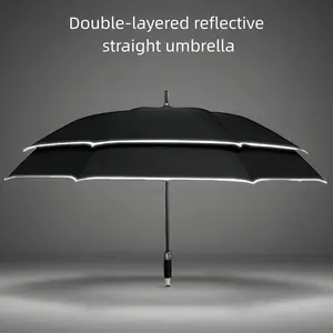 Long Handle Double-Layered Reflective Straight Cover Umbrella - 10-Rib Fiberglass, Automatic Folding Inverted, Windproof Stormproof Fold-Resistant, Lightweight Waterproof UV Sunshade Double Sided Umbrella for Daily Use, Outdoor Activities, Uv Umbrella