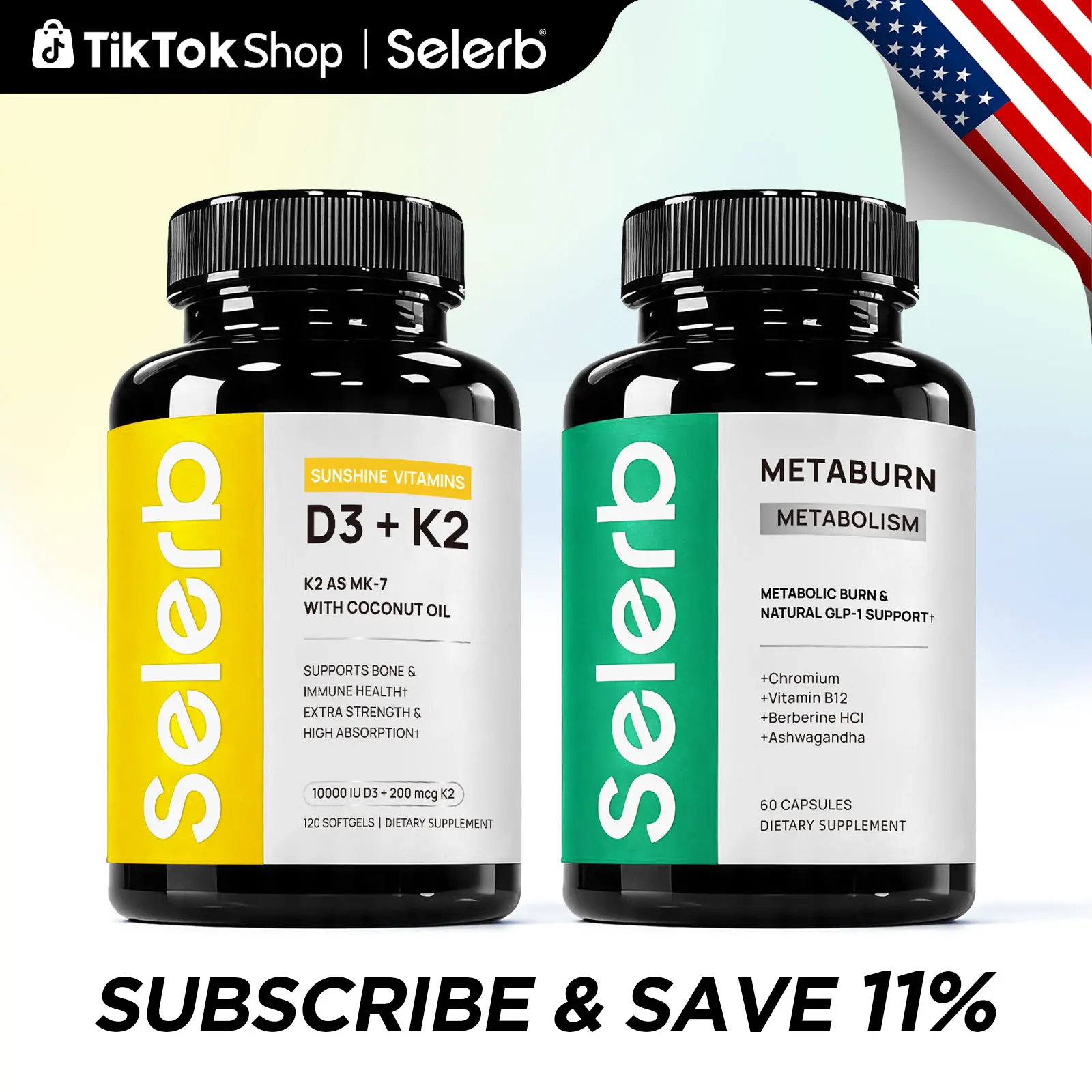 Selerb Vitamin D3 K2 + Metaburn Bundle – 10,000 IU D3, 200 mcg MK-7, Virgin Coconut Oil, Chromium, B12 & Berberine HCI – Bone, Heart, Immune & Daily Nutrient Support Healthcare Dietary Supplement Fitness