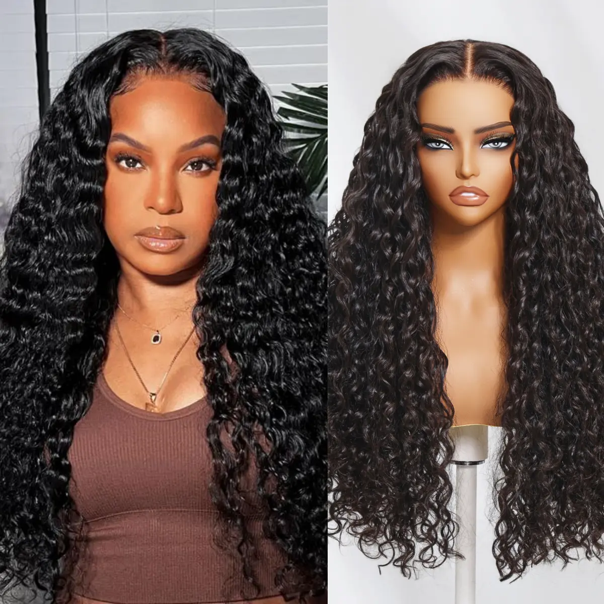 UNice Glueless Water Wave Human Hair Wig, 13x4 HD Lace Frontal with Invisible Drawstring, Pre-Plucked Hairline, Natural Scalp, Beginners Friendly, Wigs Human Hair, Human Hair Wigs