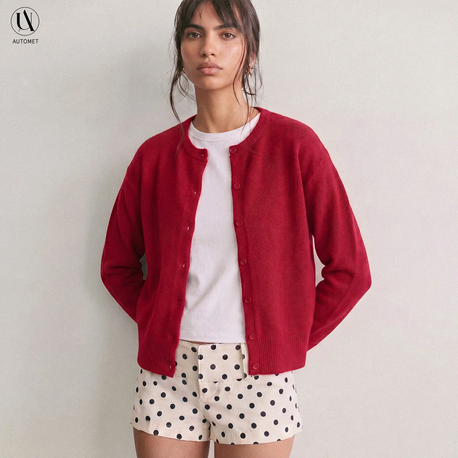 AUTOMET Women's Cropped Cut Knitting Cardigan - Soft Lightweight Cotton Fabric, Basic Open Front Long-Sleeve Top, Ideal for Y2k 2025 Fall Casual Outfits Womenswear