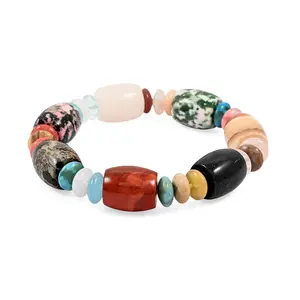 Multi-Stone 174.45 ctw Barrel/Rondell Stretch Bracelet 6-7In