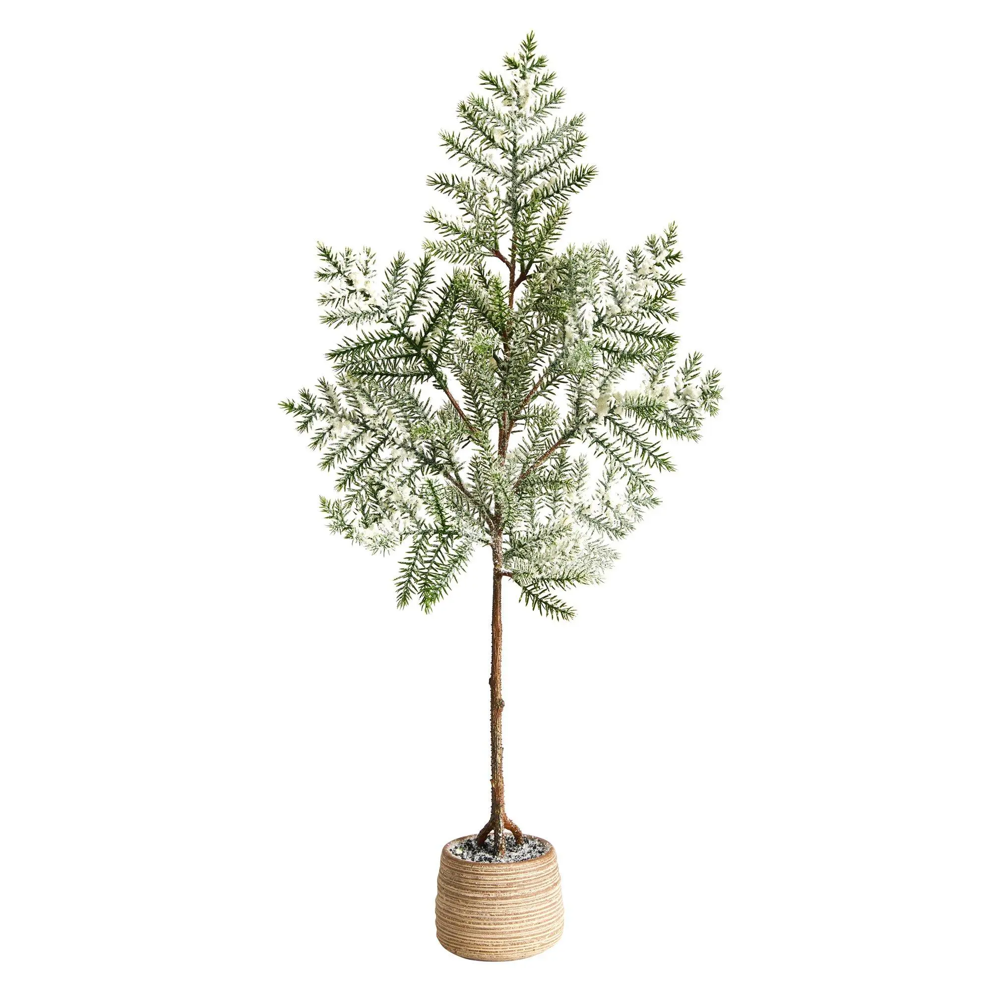 35-in Edgy Tropical Compact Synthetic Pine Artificial Christmas Tree - Single Unit, Minimalist Sparse Design with Ornaments, for Corner Display in Decorative Planter, Office Home Decor
