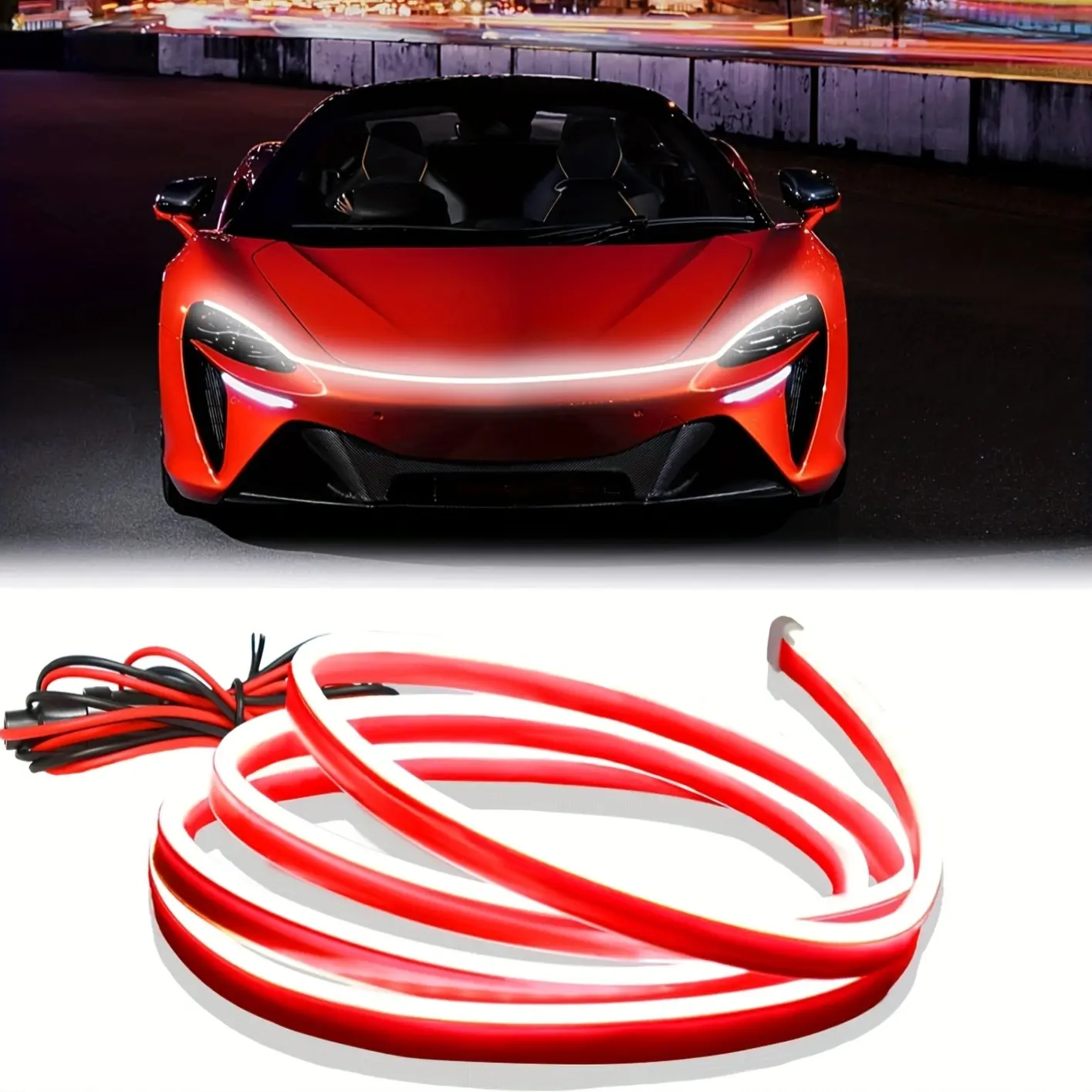 1pc High Brightness LED Engine Hood Light Bar Kit, Dynamic Scanning White LED Lights, Flexible For Cars, SUVs, 12V Room Electrical/Hard Wiring, No Battery, Laser-Free - Vehicle Specific Use led  hood  lights led  car  ambient  light