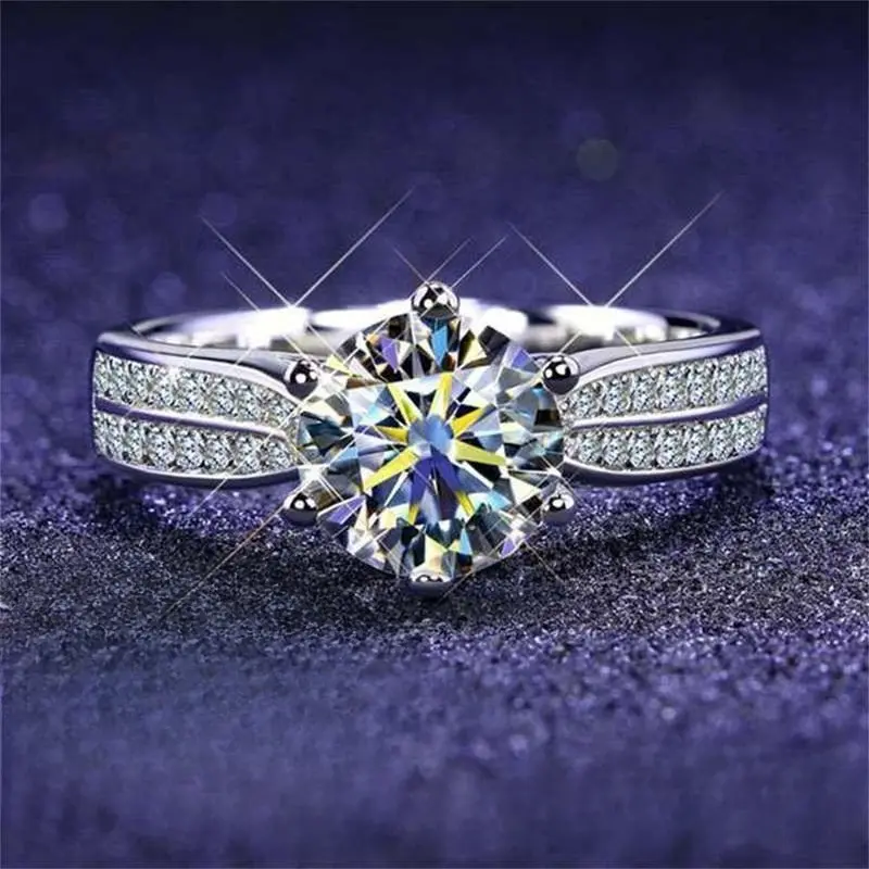 Open ring women  Women's Luxurious Starlight Double Row Six-Claw Wedding Ring, Adjustable Ring, Exquisite Boxed