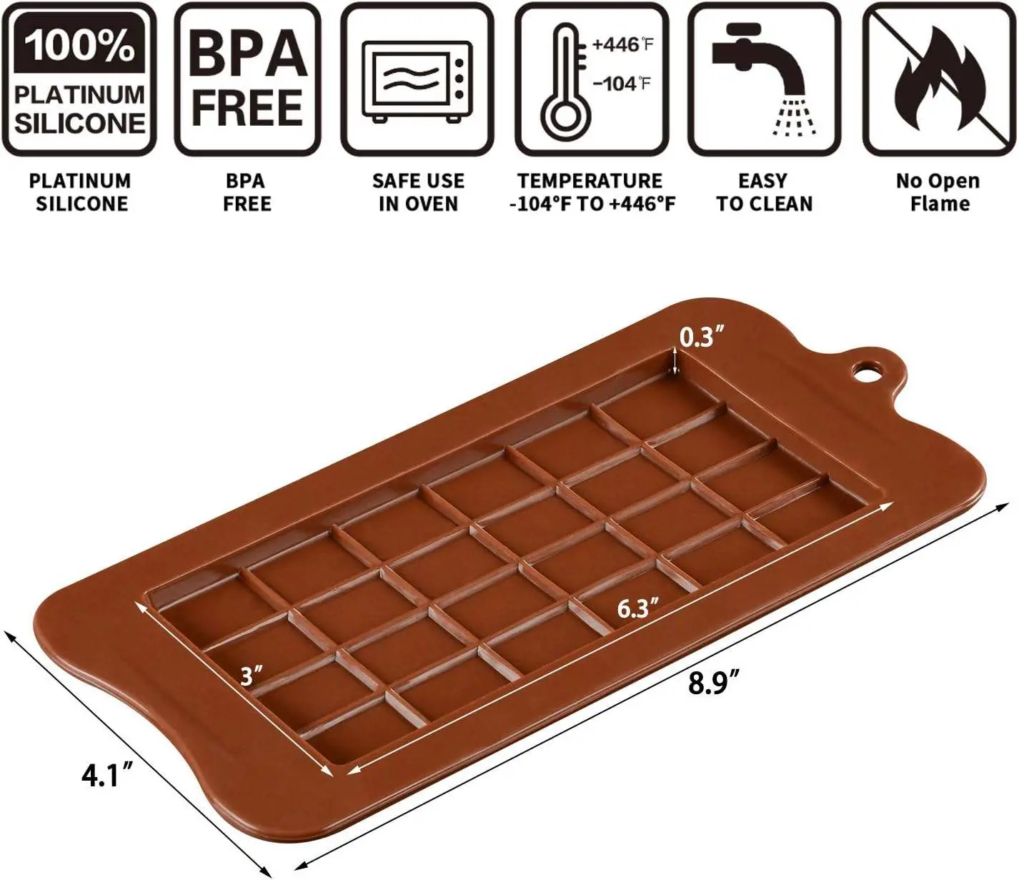 Rectangular Shaped Silicone Baking Molds Set (6.3 x 3.1 x 0.4 Inches, Approximately 3 oz per Cavity) - BPA-Free Food-Grade Non-Toxic Silicone Baking Pan, Flexible, Heat & Cold Resistant, Oven-Safe, Easy Release for Chocolate Bars, Cake Crafting