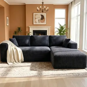 Cloud U-Shape No-Assembly Velvet Tufted L-Shaped Sofa with Chaise - Modern Apartment Living Room & Bedroom Sofa Set, Comfortable Sectional Couch Deep Seat Velvet Couch