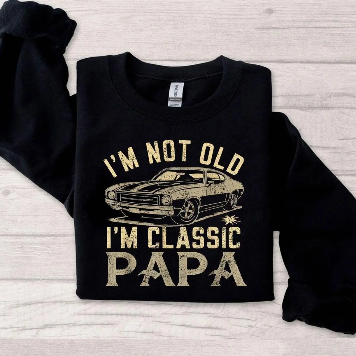 I’m Not Old I’m Classic Papa Sweatshirt, Funny Vintage Car Lover Pullover Crewneck Oversized, Retro Graphic Dad Humor Pullover Shirt for Men, Trendy Christmas Gift for Fathers Papa