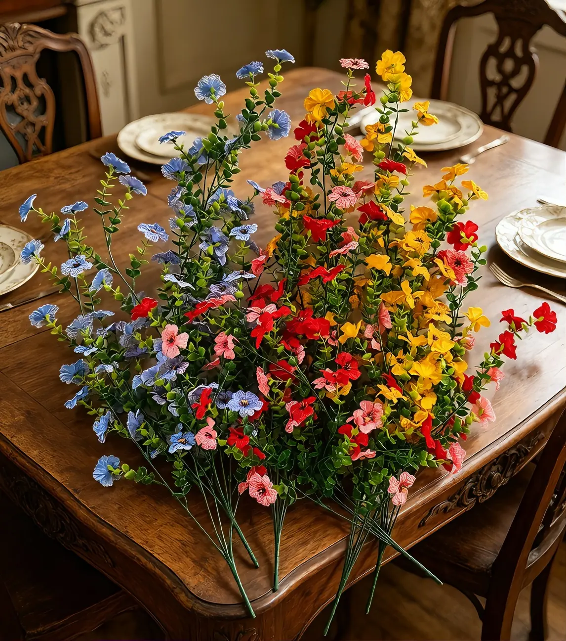 Mixed-Color Artificial Chamelaucium uncinatum Hanging Vine, Fake Small Wildflowers for Balcony Wall Home Decor