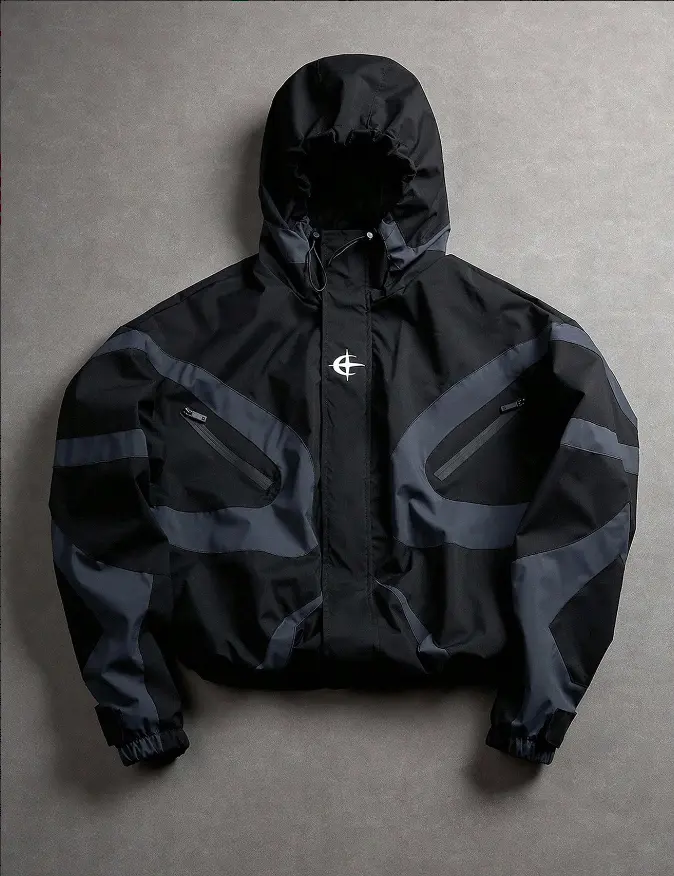 Men’s color-block hooded windproof jacket — loose street-style hoodie, lightweight casual outerwear with zippered pockets