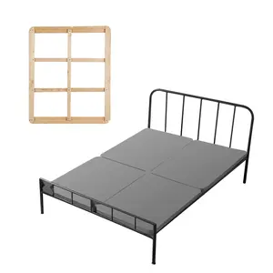 Queen Size Bunkie Board With 1.5-Inch Slats, 200D Oxford Cloth Cover, Wooden Mattress Support For Queen Bed, Easy Under-Mattress Assembly, 4-Piece Set, Gray Finish, Noise-Free Foundation, Sturdy And Lightweight