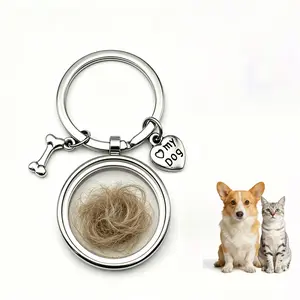 Dog Hair Memorial Keychain, Stainless Steel Pet Cat Dog Hair Keychain, Heart and Bone Pendant, Emotional Gift for Pet Lovers