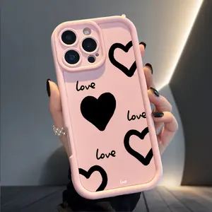 Love Heart Case for iPhone 17 Air 16 16e 15 14 13 12 11 Pro Max Plus XS X Pocket-Friendly Shockproof Silicone Protective Softcase with Unique Love Heart Design Cellphone Protection