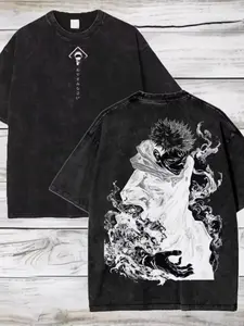 Boku No Hero Academia Theme Washed Vintage Fitted T-Shirt, Tiger Shouta Ochako (two-Faced Sukuna Form), Japanese Manga Series