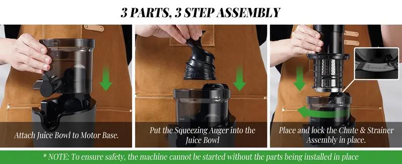 Cold Press Juicer with 3.5” Feed Chute, Powerful 150NM Motor, Simple operation, Slow Masticating Juice Extractor Fits Whole Fruits,Veggies