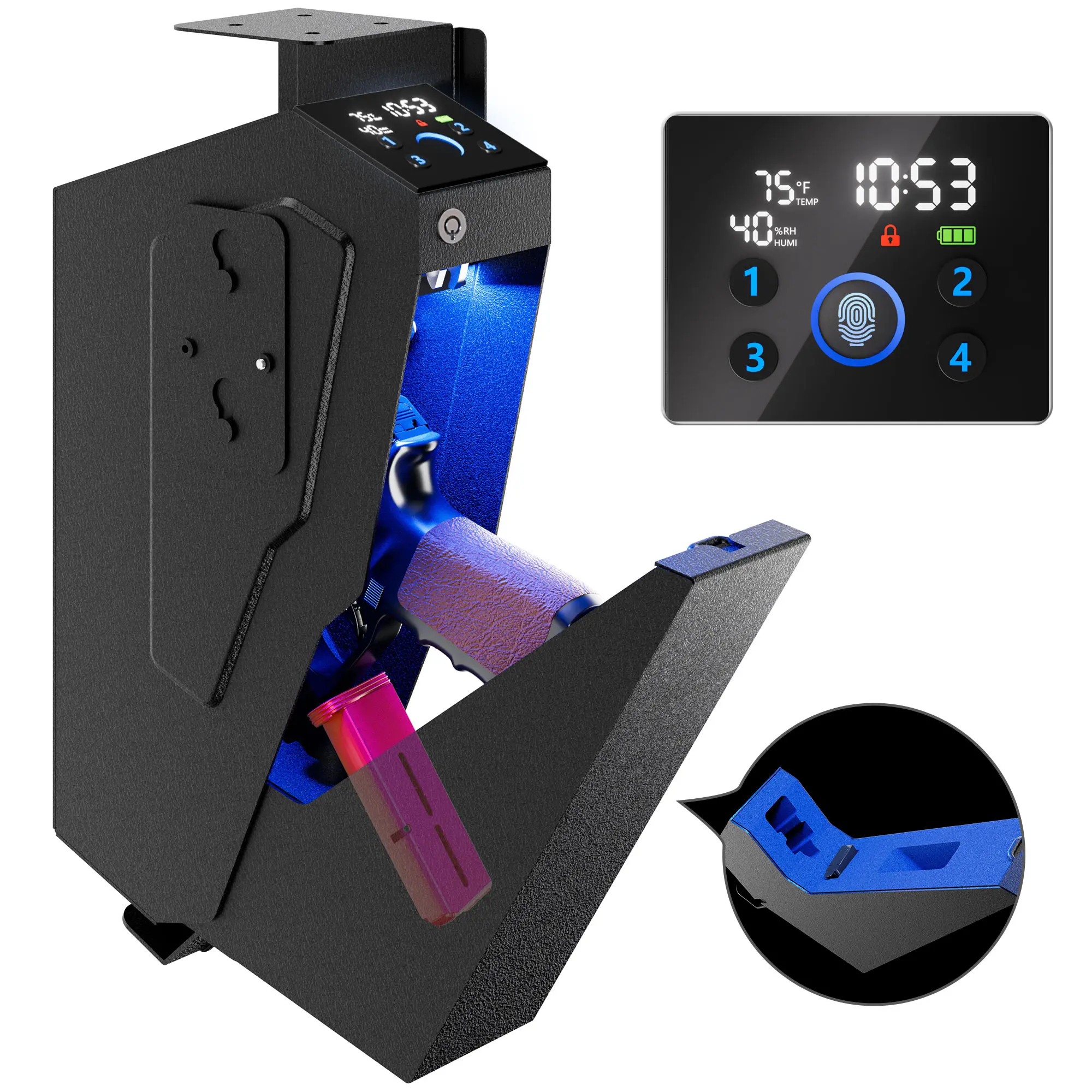 KornerBatl Quick Access Biometric Mounted Safe, Drop-Down Nightstand Safe, for Nightstand, Bed Side, Wall,Truck - Auto Open Hidden Gun Safe-with Fingerprint Mechanical,back to school,back to school haul