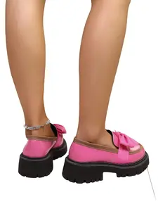 Women's Butterfly Knot Thick Sole PU Leather Loafers, Mid-Heel Small Leather Shoes, Comfortable and Versatile, Trendy Design