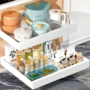 1packDrawer Type Cabinet Organizer Expandable Width(12"-18") And Depth(14"-24") No Drill Need Slide Out Drawers With 3 Rails, Heavy Duty Roll Out Shelf Storage For Kitchen Under Sink Organzier Kitchen Orangizer Under-Sink Storage Organization