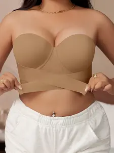 Plus Size Women's underwire Elegant Chic bandeau bra, with front closure Buckle, providing comfortable support and lift, and featuring detachable straps for everyday comfortable wear.