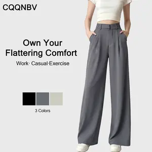 CQQNBV High Waisted Wide Leg Dress Pants for Women, Flowy Business Casual Work Trousers, Loose Straight Leg Office Pants with Pockets, Comfy Everyday Travel Outfit Stretchy Bottom tiktokshopspringglowup