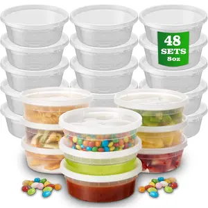 Plastic Deli Containers with Lids, Leakproof Soup Storage Containers for Restaurant, Round Takeout Deli Cups for Food Slime Meal Prep Leftover, BPA Free, Microwave/Freezer Safe