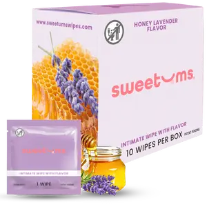 SWEETUMS Honey Lavender Flavored Wipes Feminine Wipes - 10 Wipes per Box - Scented, Gentle, Personal Care, pH Balanced, Gynecologist Tested, Dermatologist Tested