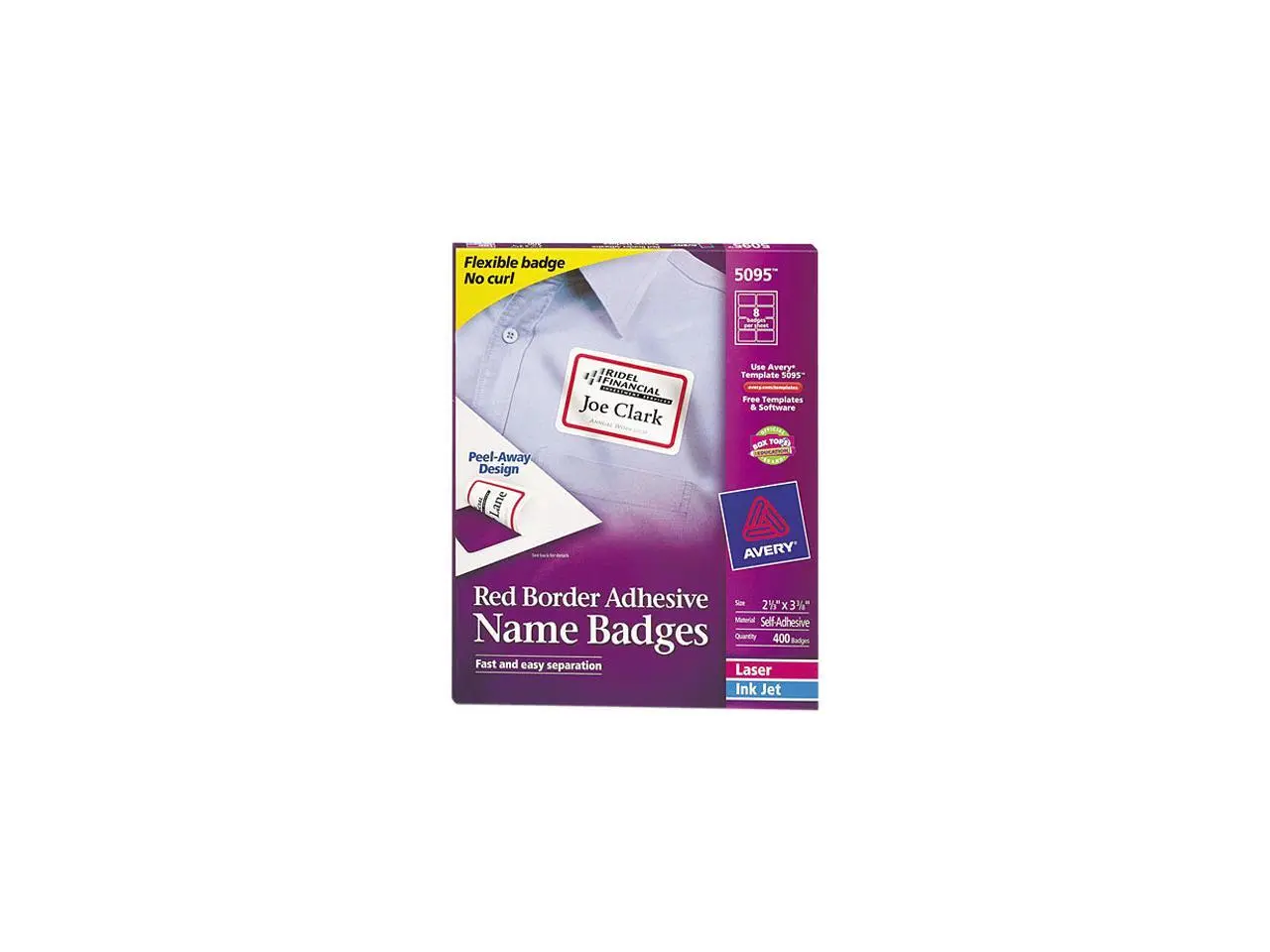 Avery 5095 Flexible Self-Adhesive Laser/Inkjet Name Badge Labels, 400/Bx