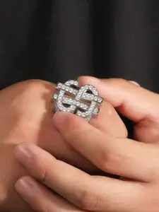 Hiphop Hollow Out Dollar Sign Ring Full Diamond Zircon Superman Personalized Men's Ring, Statement Rings, Hip Hop Jewelry, Unique Design