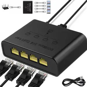 Gigabit Ethernet Splitter - 1 to 4 High Speed, 4 Devices Simultaneously Networking, 1000Mbps, USB Powered, RJ45 for Cat5/5e/6/7/8 Cable