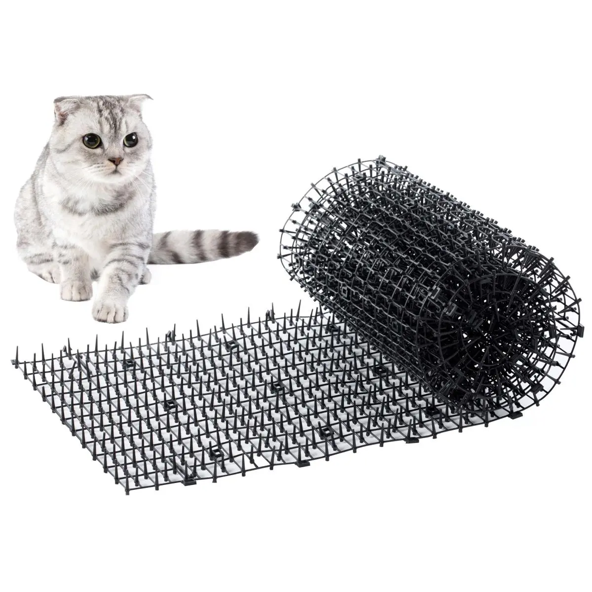Gardenised QI003860 Plastic Rectangle Configurable Design Outdoor Garden Spike Mat Prickle Strip Digging Stopper, 16 Curved Hooks, 1" H x 80" L x 11" W, 1 lbs, Black, Border Feature, Keeps Animals Away for Vegetable Plants