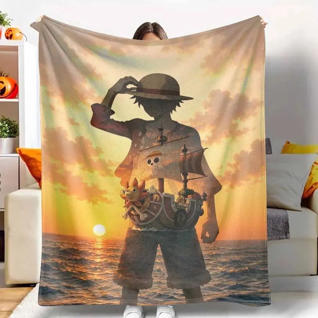 Nautical Ocean Adventure Flannel Fabric Blanket - Ship & Sunset Print, Multi-Size, Soft Cozy Breathable Lightweight Wrinkle-Resistant Durable Anti-Pilling for Home/Sofa, Bedroom Use, Machine Washable Decor Gift, Indoor/Outdoor