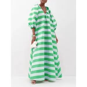 summer  new style dress unique Magic Mia Satin Stripe Maxi Dress For Women, Spring Dress, Summer Valentine'S Day Outfit, Loose Fit, Three-quarter Sleeves, Deep V-neck, Prefect Vacation, Birthday And Date