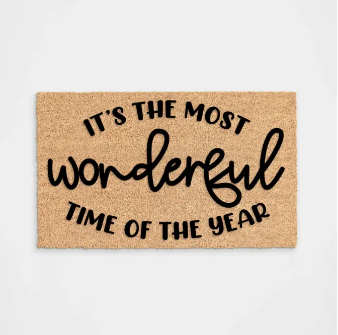 The Most Wonderful Time of The Year Christmas Doormat Handcrafted Flocking Front Porch Decoration Resistant to Rain and Dirt Merry Christmas