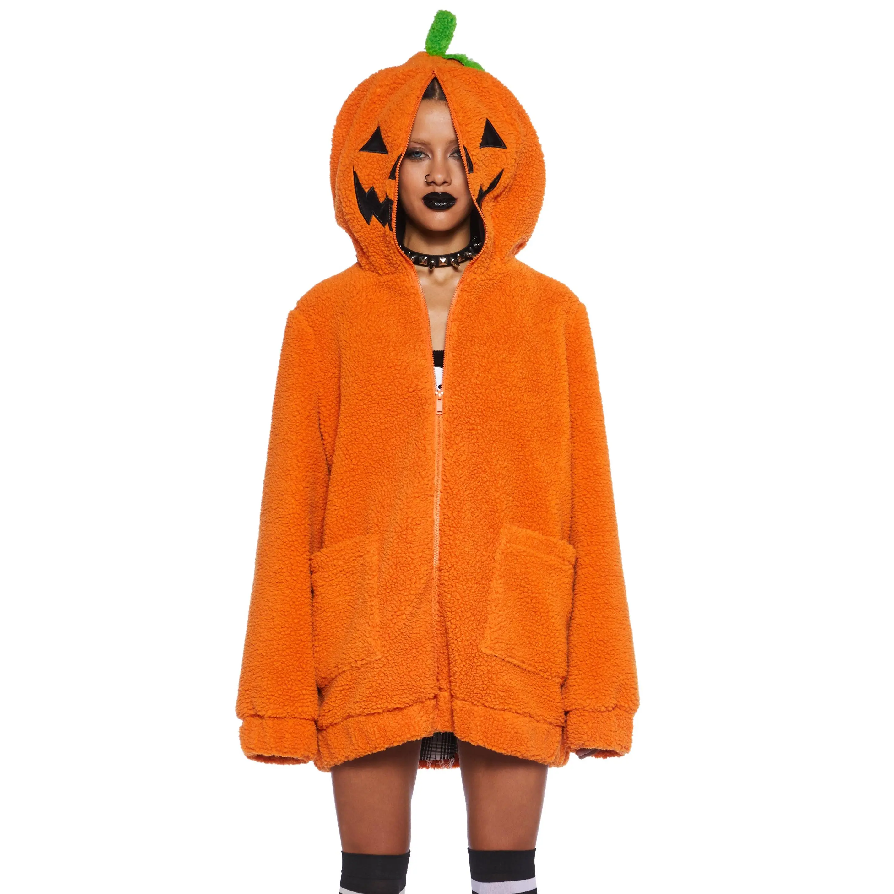 Urban Legend Pumpkin Hooded Sherpa Jacket Urban Legend Pumpkin Hooded Sherpa Jacket