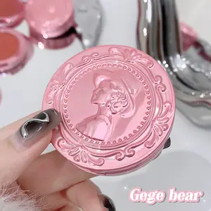 Gege 3D Relief Shaped Fog Color Powder Blush, Gentle Peach Cosmetic with Puff Holder, Soft Subtle Finish Women, 01 #     Gentle Peach